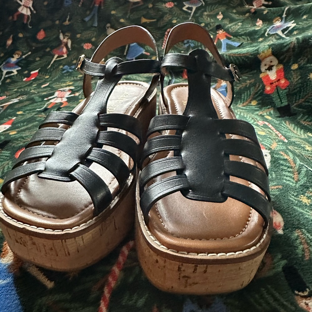 Kate Spade New York Mabel Cork Platform Sandals Navy Blue 7.5